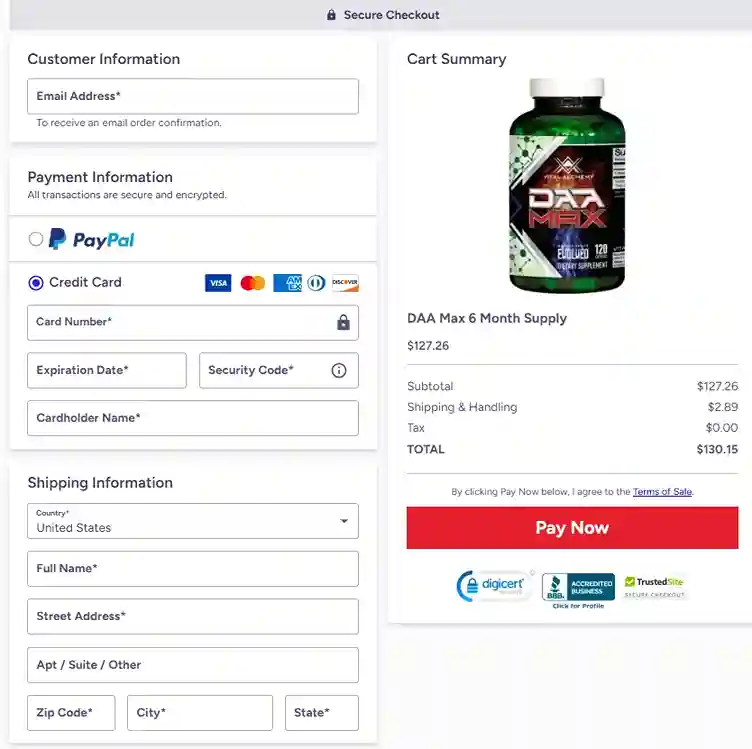 DAA Max DAA Max Order Page